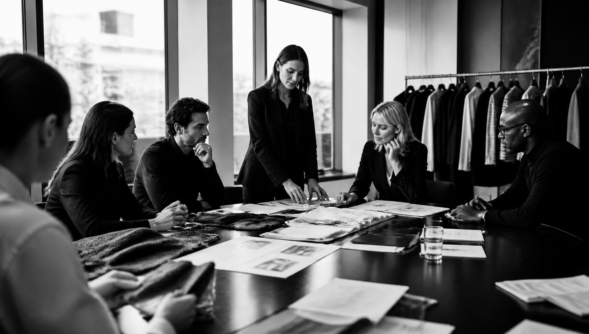 Reunião estratégica de liderança em moda e varejo